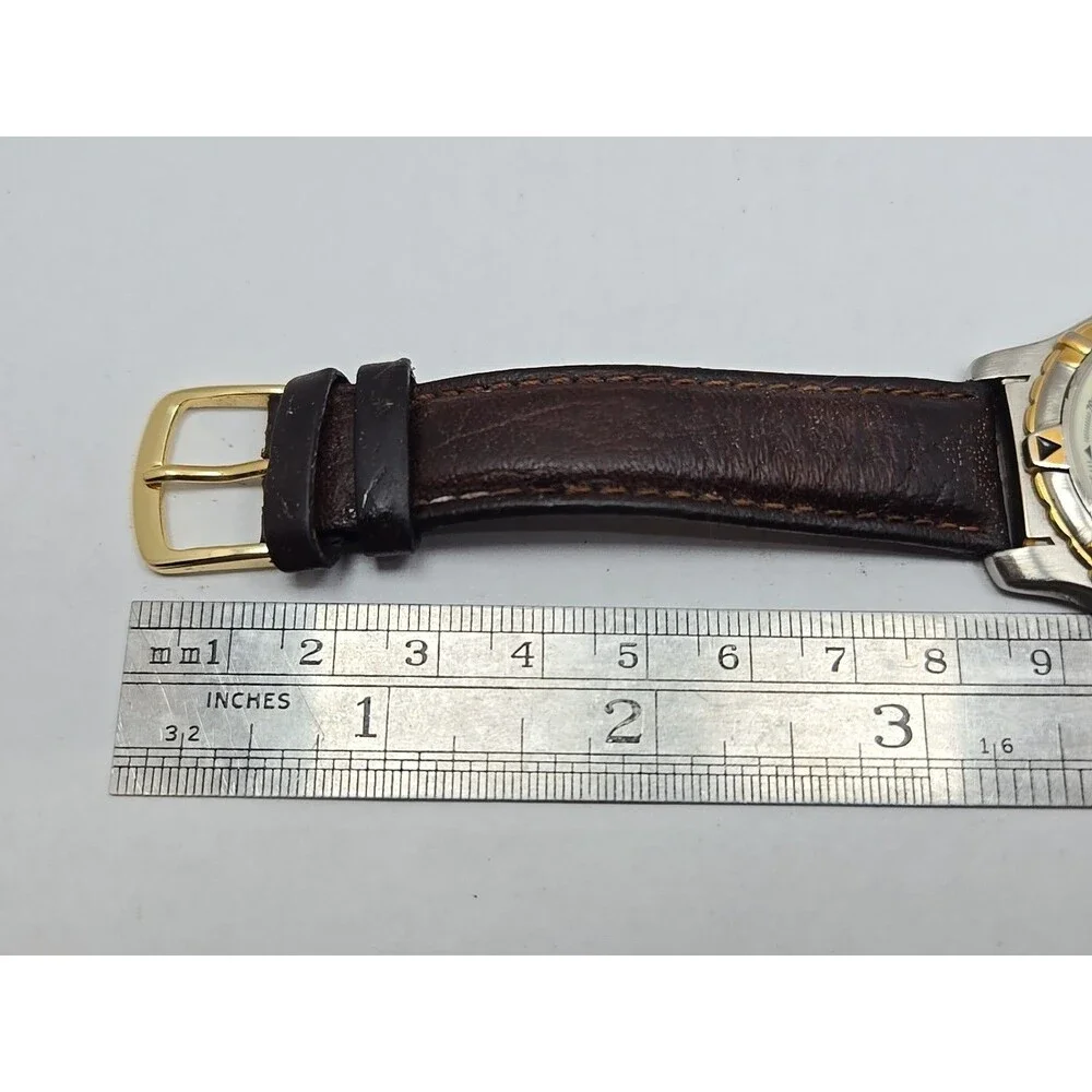 Timex Indiglo Easy Reader Mens Watch Two Tone Rotating Bezel Leather New Battery